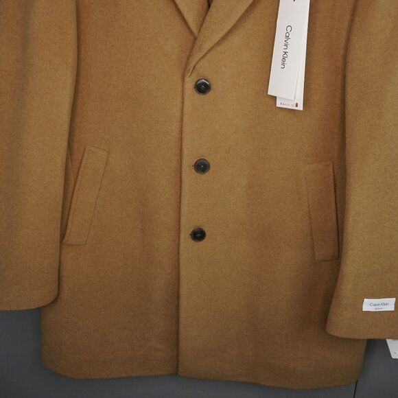 Calvin Klein Prosper Wool Blend X-Fit Slim Fit Overcoat Coat in Camel size 48Reg - Picture 5 of 16
